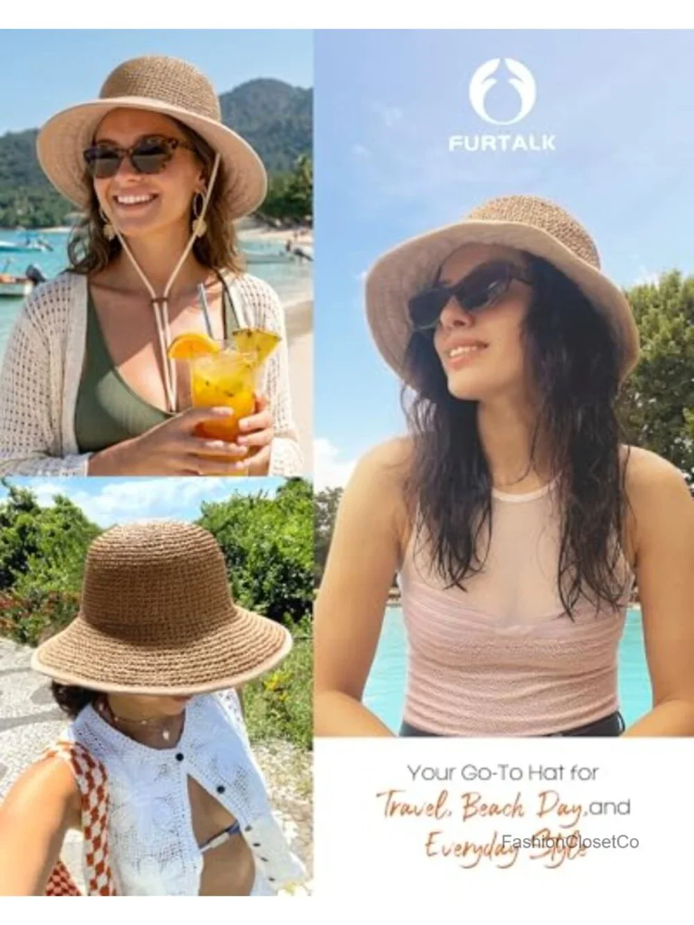 UPF 50 Floppy Wide Brim Summer Straw Sun Hat for Women Foldable Packable